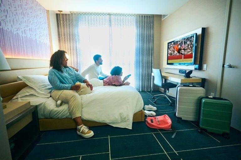 Family enjoying home phone and entertainment services